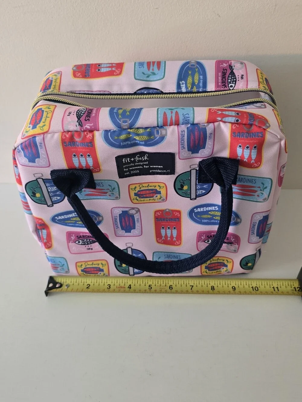 Fit + Fresh Pink Sardine Print Lunch Bag Tote